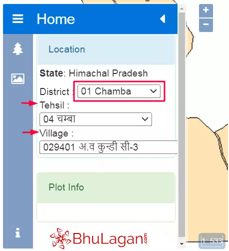 Himachal Pradesh Bhu Naksha District Tehsil Village Details